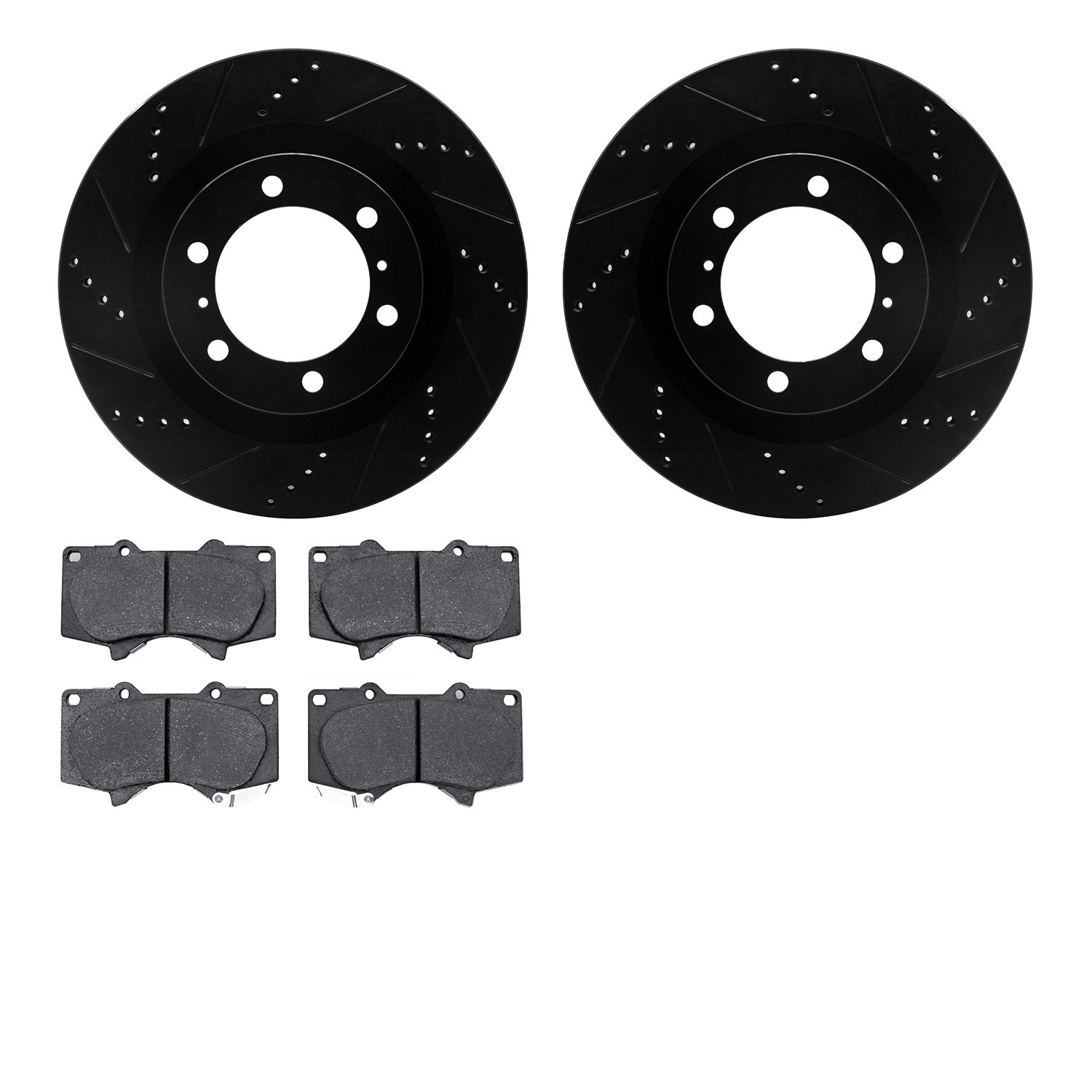 8202-76008 Drilled/Slotted Rotors w/Heavy-Duty Brake Pads Kit [Silver], Fits Select Lexus/Toyota/Scion, Position: Front