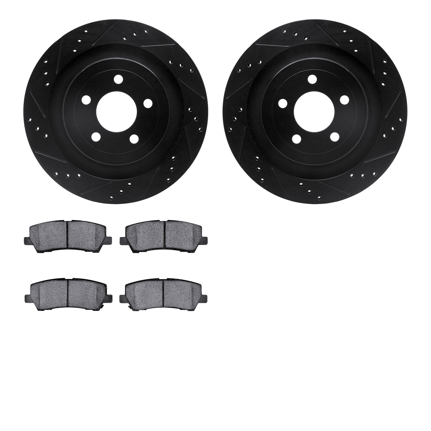 8202-99051 Drilled/Slotted Rotors w/Heavy-Duty Brake Pads Kit [Silver], Fits Select Ford/Lincoln/Mercury/Mazda, Position: Rear