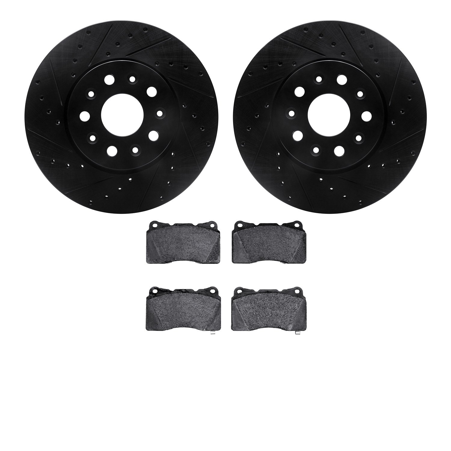 8302-46029 Drilled/Slotted Brake Rotors with 3000-Series Ceramic Brake Pads Kit [Black], 2014-2020 GM, Position: Front