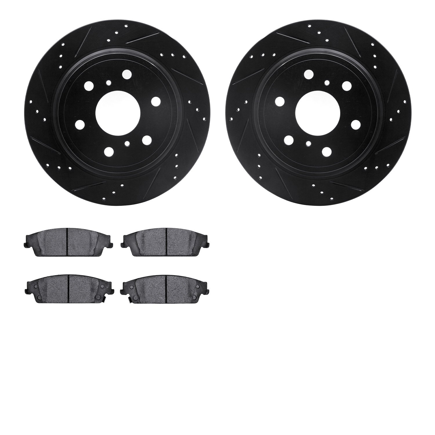 8302-48063 Drilled/Slotted Brake Rotors with 3000-Series Ceramic Brake Pads Kit [Black], 2014-2020 GM, Position: Rear