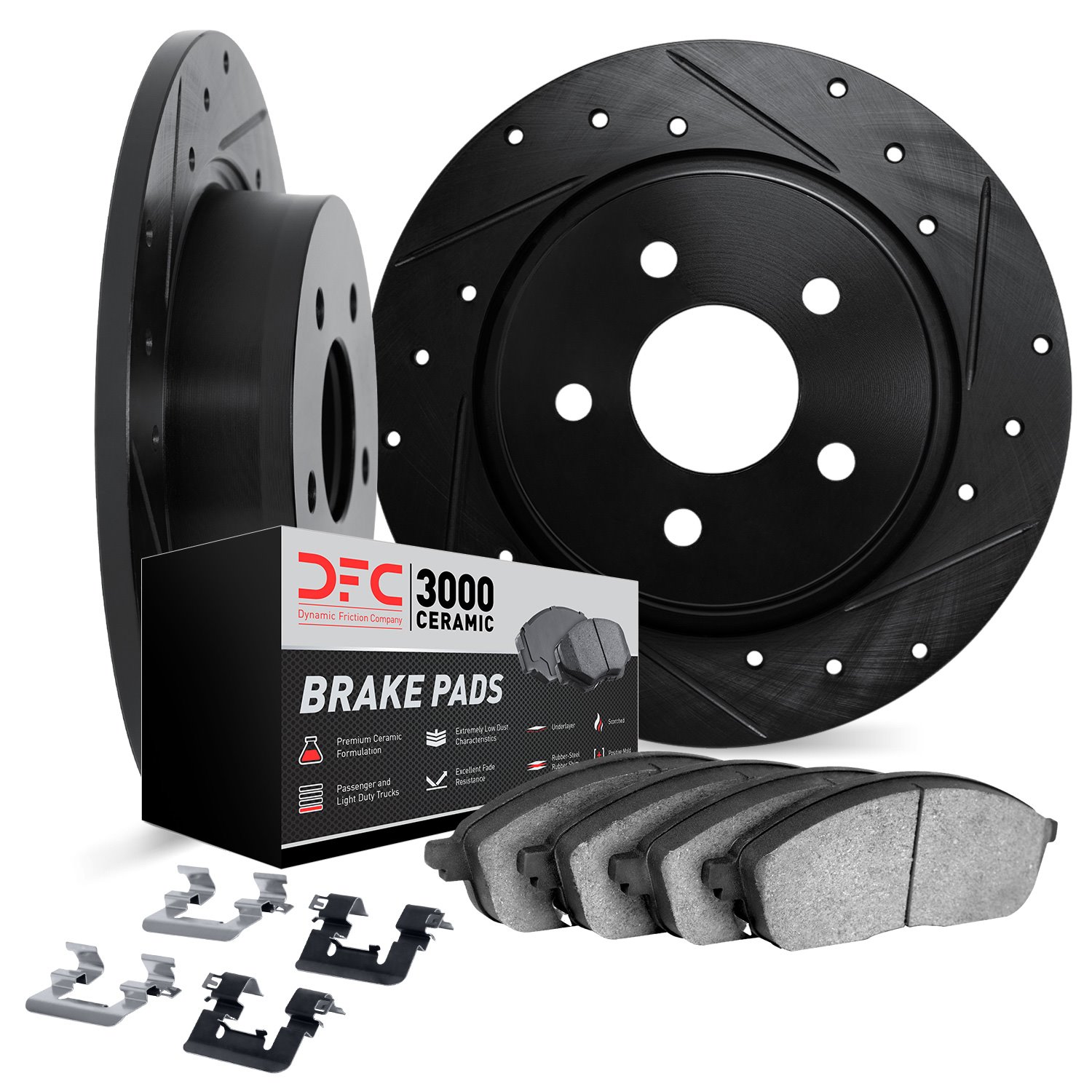 8312-58028 Drilled/Slotted Brake Rotors with 3000-Series Ceramic Brake Pads Kit & Hardware [Black], 2014-2020 Acura/Honda, Posit