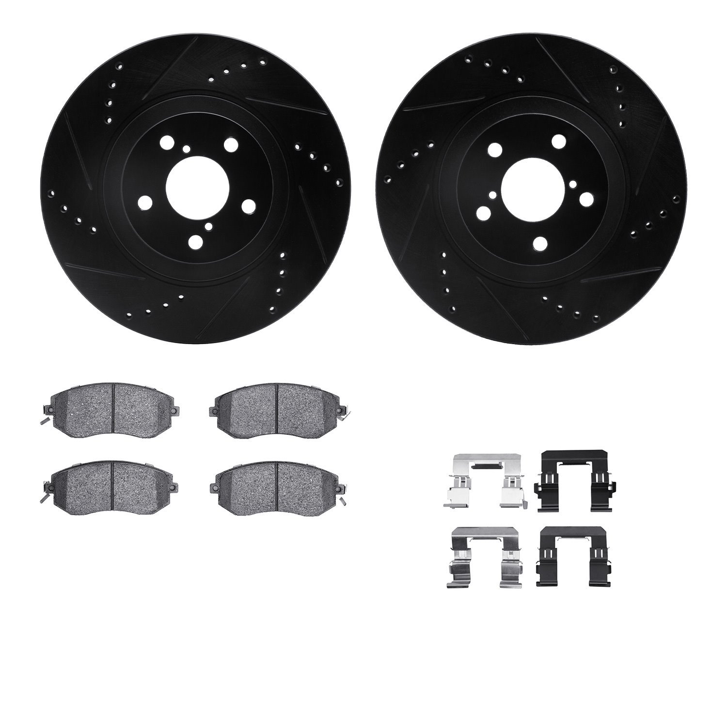 8512-13051 Drilled/Slotted Brake Rotors w/5000 Advanced Brake Pads Kit & Hardware [Black], 2010-2020 Multiple Makes/Models, Posi