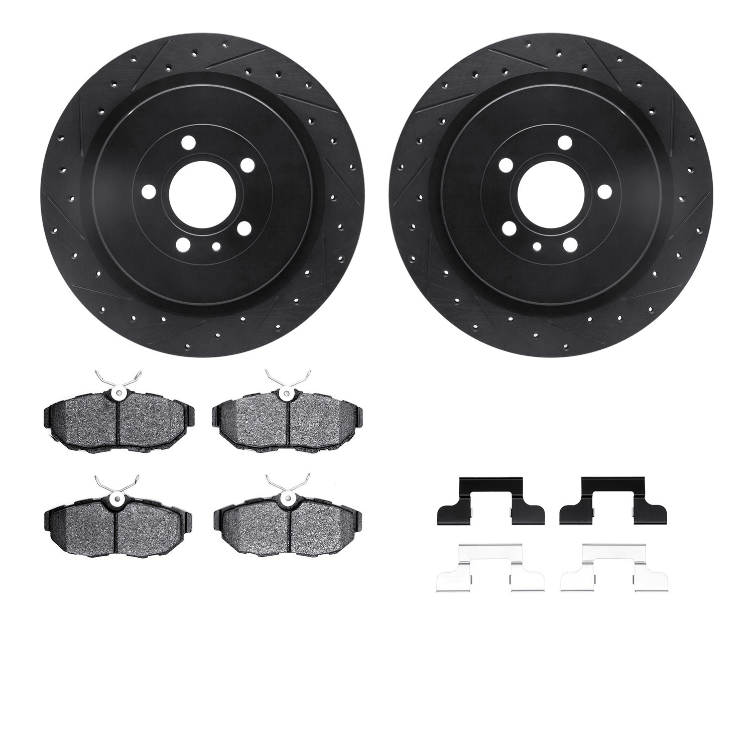 8512-54176 Drilled/Slotted Brake Rotors w/5000 Advanced Brake Pads Kit & Hardware [Black], 2013-2014 Ford/Lincoln/Mercury/Mazda,