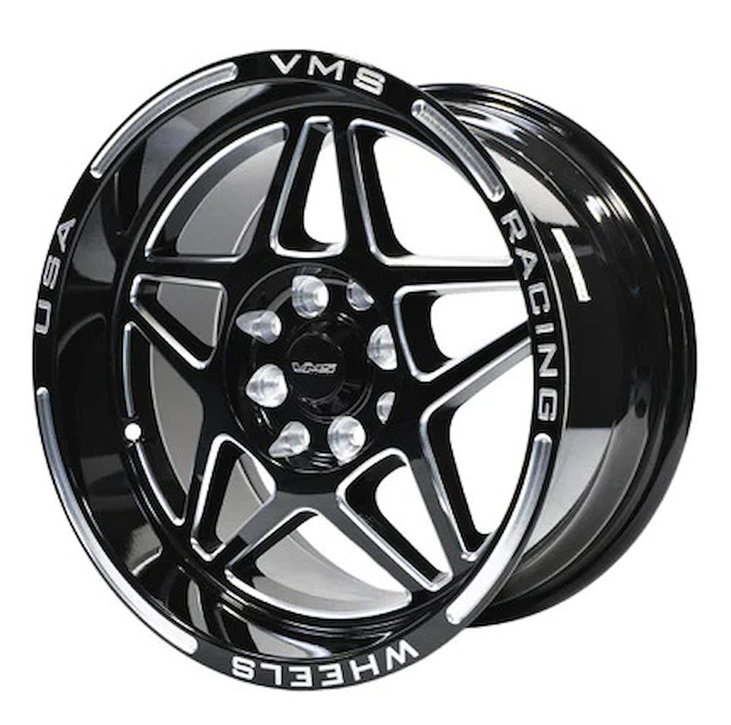 VWDA001 Delta Wheel, Size: 15" x 8", Bolt Pattern: 4 x 100 mm & 4 x 4 1/2" (114.3 mm) [Finish: Gloss Black Milled]