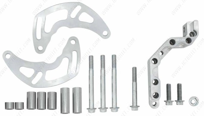 Low Mount Alternator Bracket for GM LS Engines w/Camaro Crank Pulley Spacing and Electric or Remote Water Pump or Motor Plate