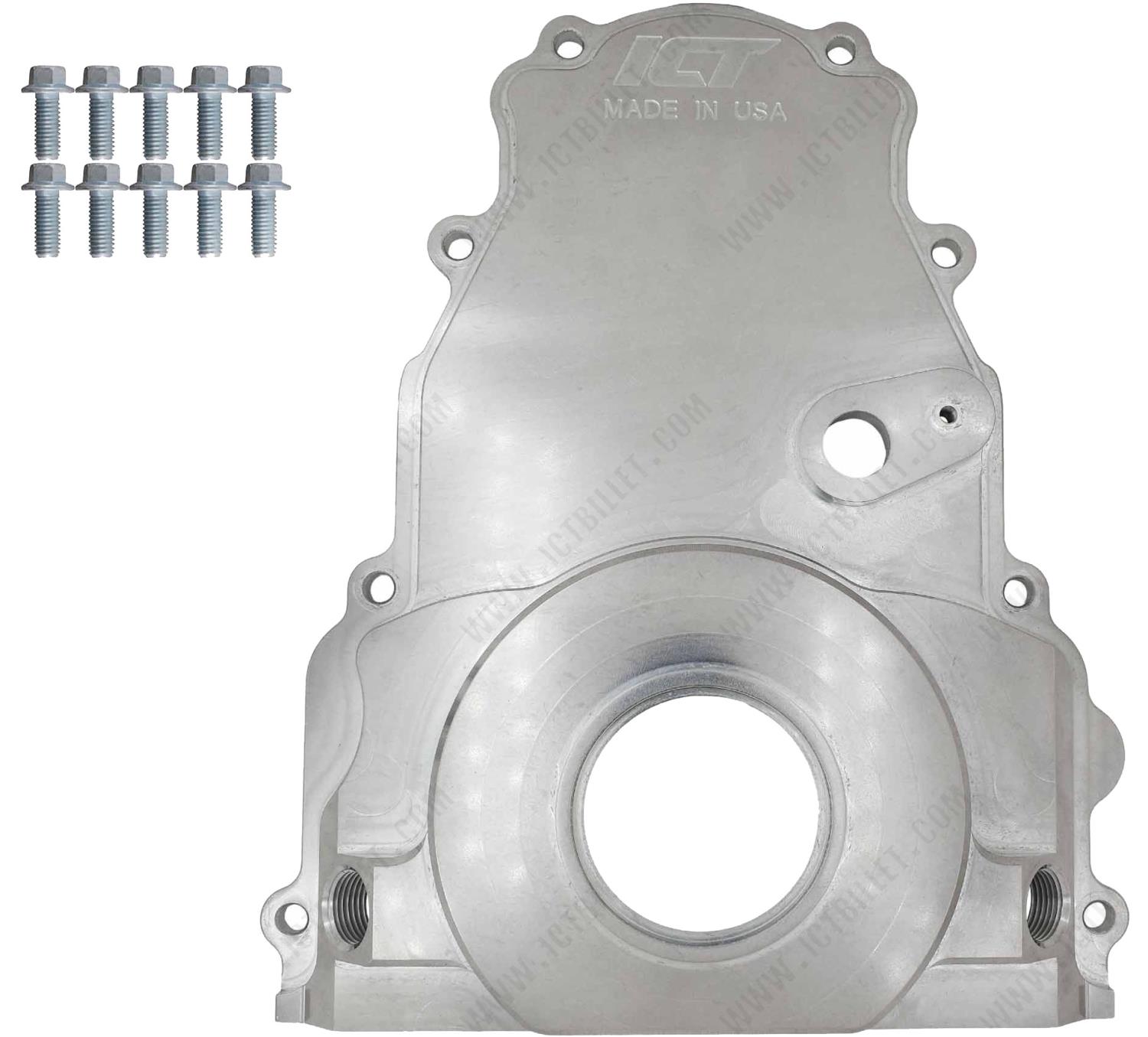 551595-LS01 Billet Timing Chain Cover w/(2) Turbo Oil Returns Fits GM Gen IV LS Engine [-10AN ORB]