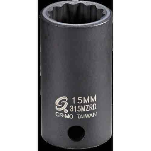 15mm 12-Point Semi-Deep Impact Socket 3/8" Drive