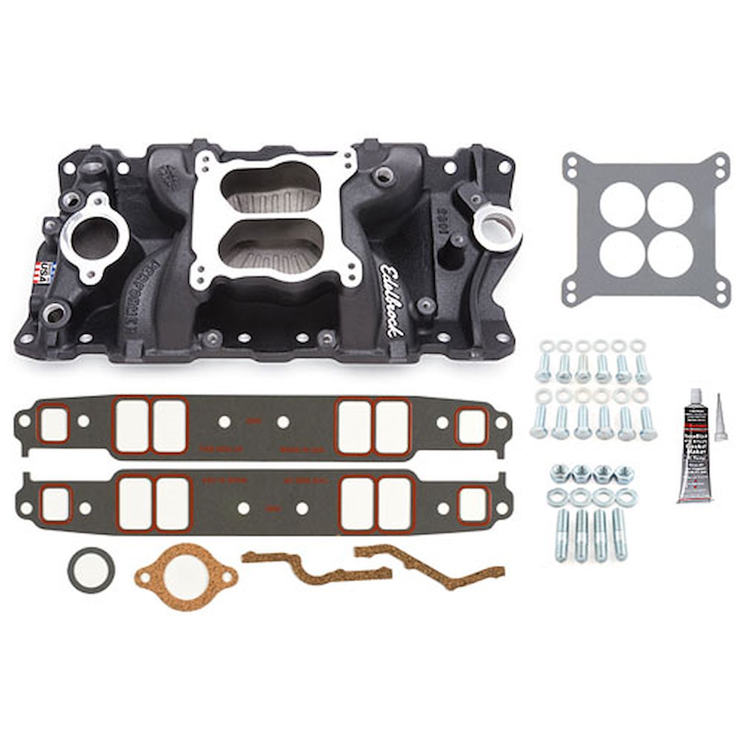 Performer Air-Gap Small Block Chevy Intake Manifold Black with Installation Kit