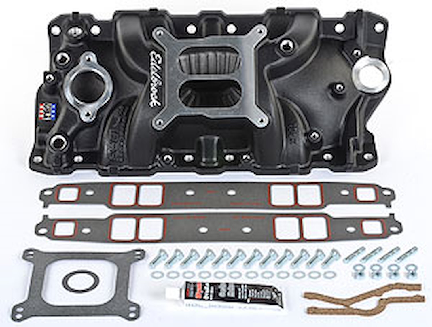 Performer EPS Black Intake Manifold for Small Block Chevy with Installation Kit