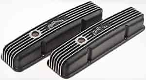 Classic Finned Valve Covers for 1959-1986 Small Block Chevy 262-400 with Black Powder Coated Finish