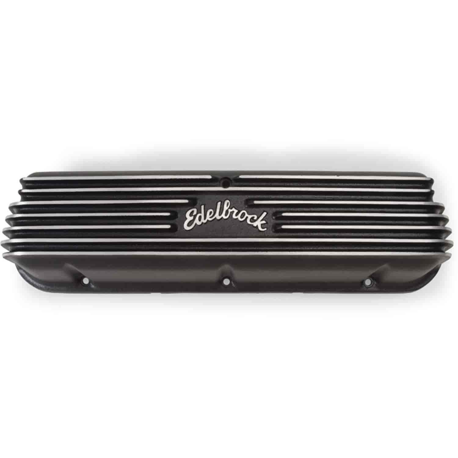 Classic Finned Valve Covers 1962-1995 Small Block Ford 221-351W with Black Powder Coated Finish