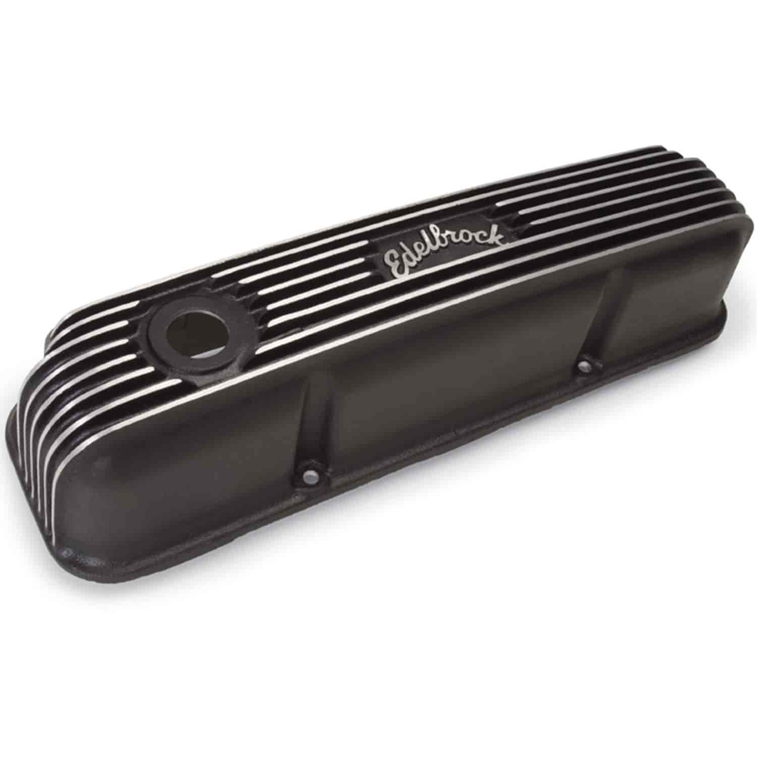 Classic Finned Valve Covers for 1958-1976 Ford FE with Black Powder Coated Finish