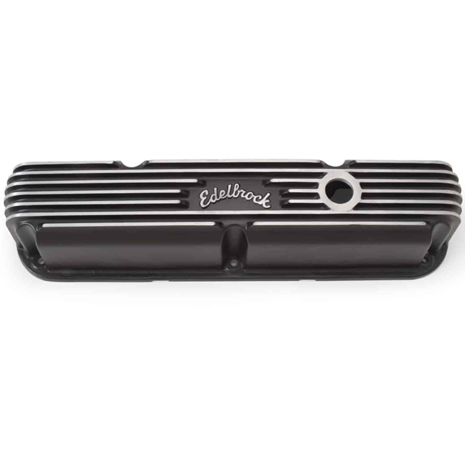 Classic Finned Valve Covers for Small Block Chrysler 318-360 LA Series with Black Powder Coated Finish