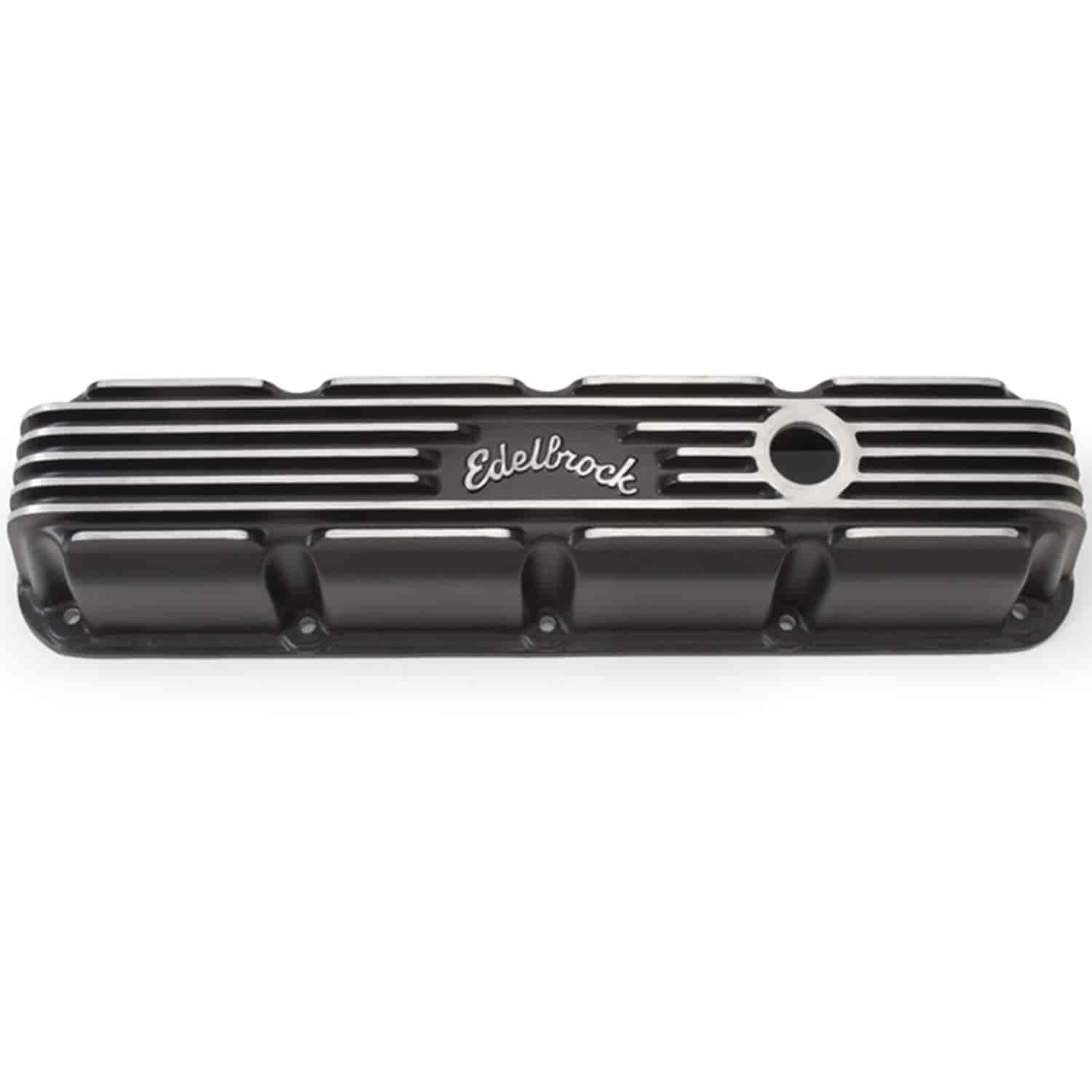 Classic Finned Valve Covers for Small Block Chrysler Magnum 5.2/5.9L with Black Powder Coated Finish