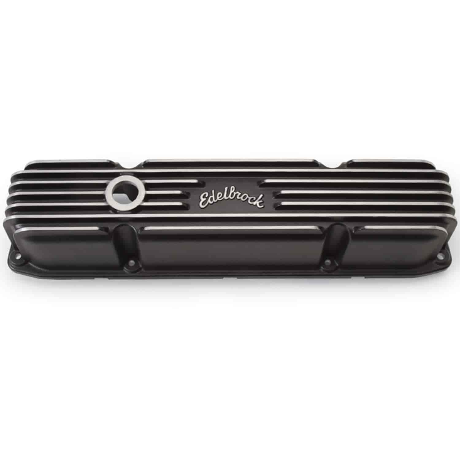 Classic Finned Valve Covers for Big Block Chrysler 383-440 with Black Powder Coated Finish