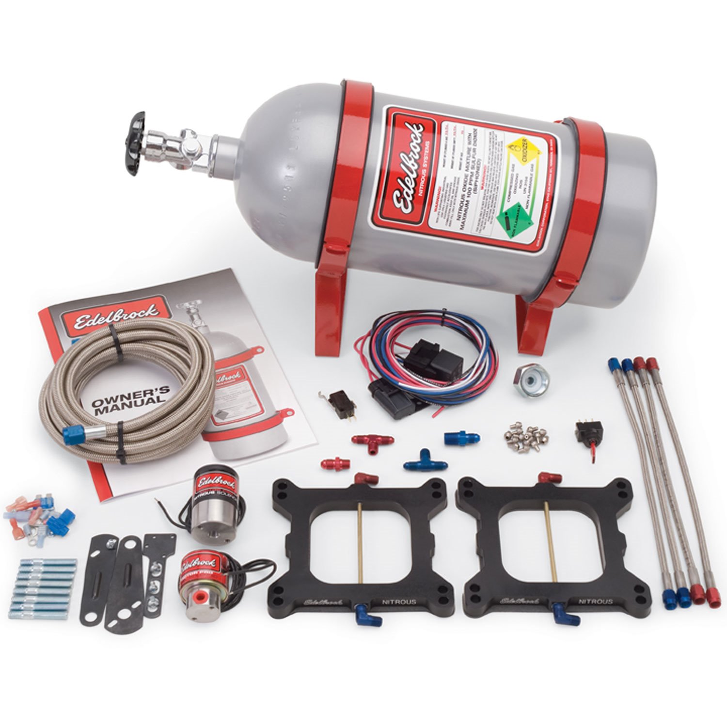 Performer RPM Dual-Quad Nitrous Kit for 4150 Square-bore Carburetor Flange with Silver Powder Coated Bottle