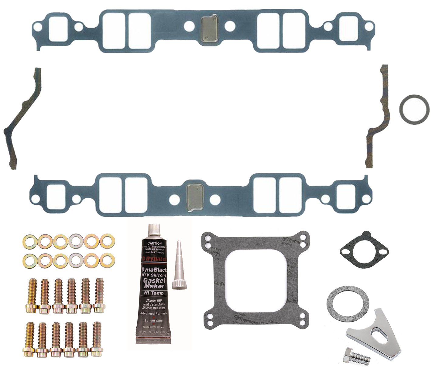 H/P Intake Gasket Install Kit - Small Block Chevy 262-400 V8 Engines - Stock Port