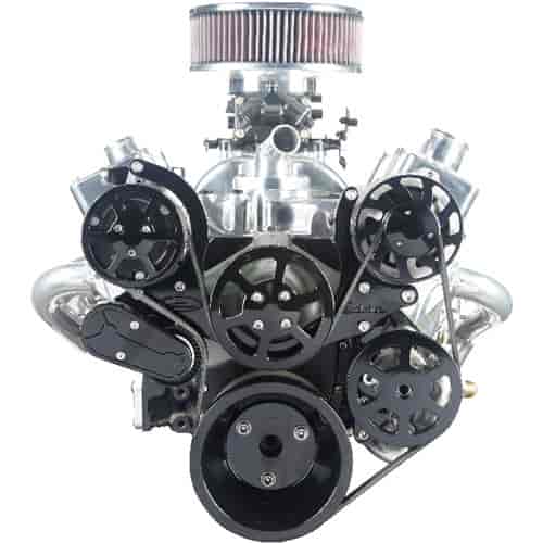 S-Drive Complete Serpentine Pulley Drive System Black Anodized Small Block Chevy