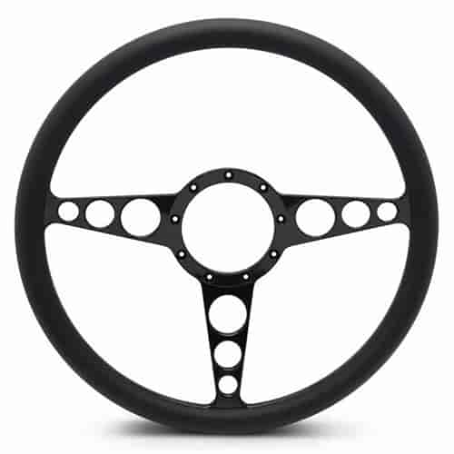 15 in. Racer Steering Wheel - Gloss Black Spokes, Black Grip