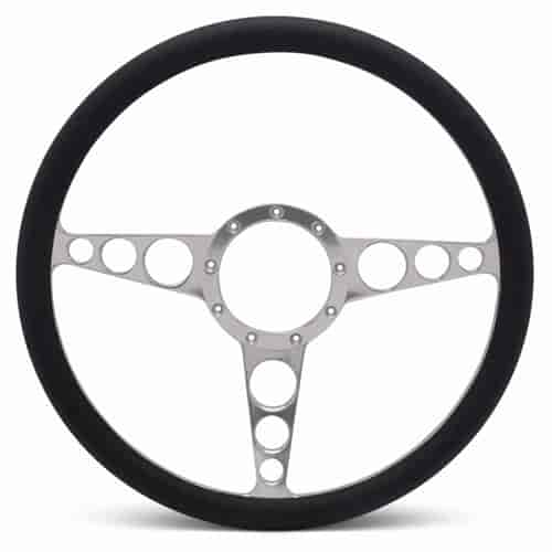 15 in. Racer Steering Wheel - Clear Anodized Spokes, Black Grip