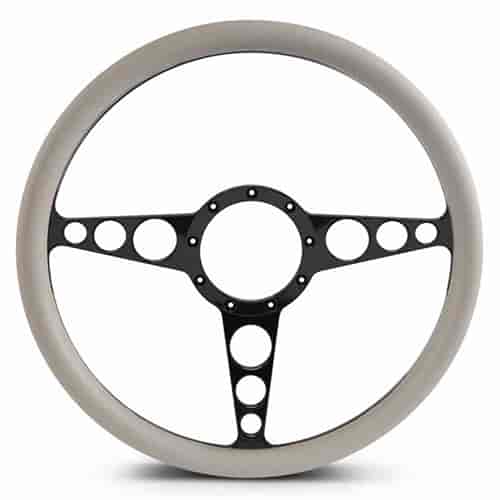 15 in. Racer Steering Wheel - Gloss Black Spokes, Grey Grip