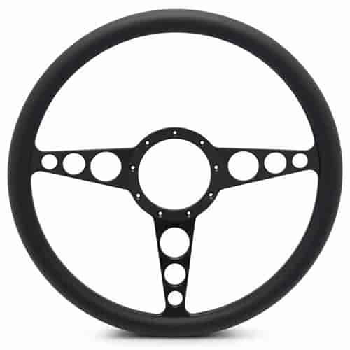 15 in. Racer Steering Wheel - Matte Black Spokes, Black Grip