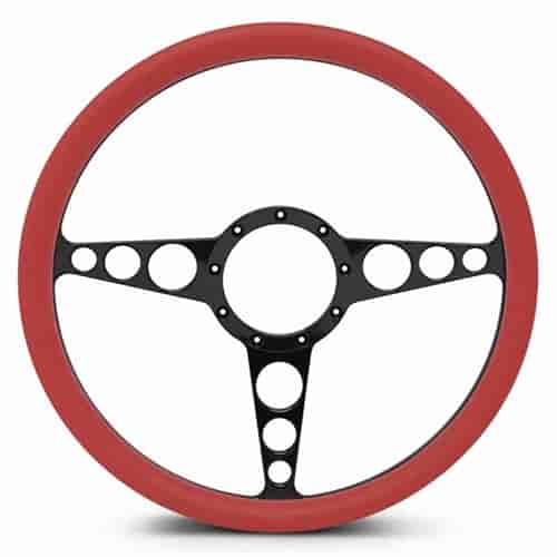 15 in. Racer Steering Wheel - Gloss Black Spokes, Red Grip