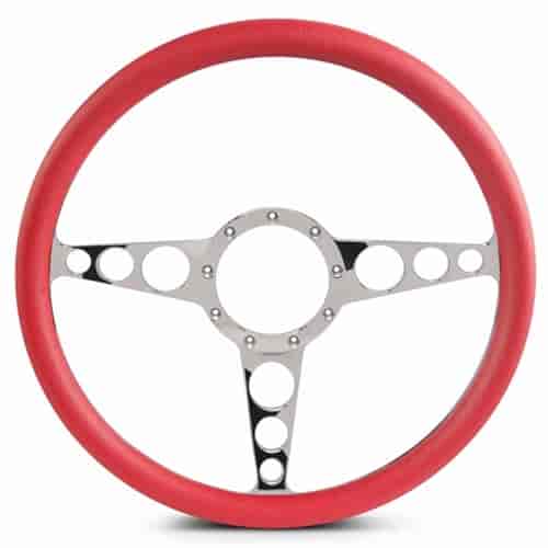 15 in. Racer Steering Wheel - Chrome Plated Spokes, Red Grip
