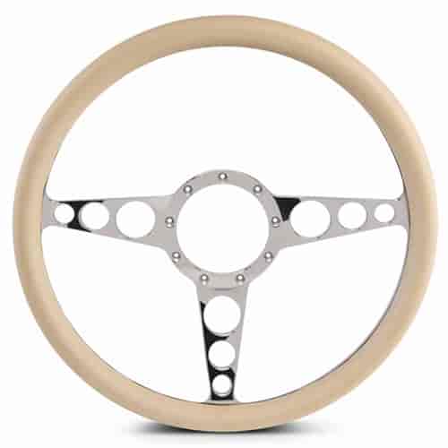 15 in. Racer Steering Wheel - Polished Spokes, Tan Grip