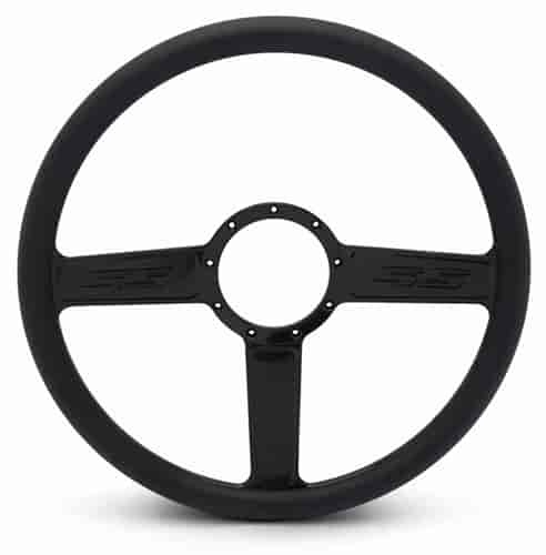 15 in. SS Logo Steering Wheel - Gloss Black Spokes, Black Grip