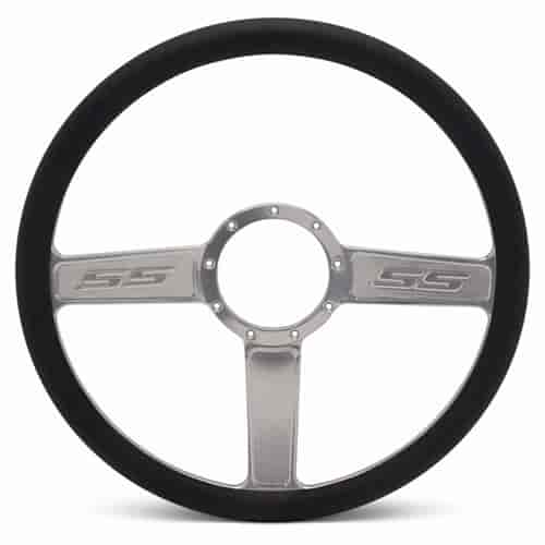 15 in. SS Logo Steering Wheel - Clear Anodized Spokes, Black Grip