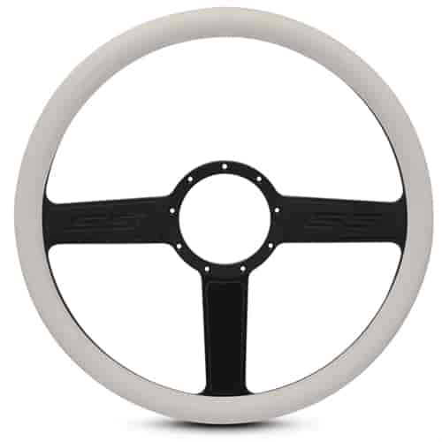 15 in. SS Logo Steering Wheel - Matte Black Spokes, White Grip