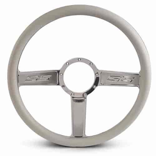15 in. SS Logo Steering Wheel - Clear Coat Spokes, Grey Grip