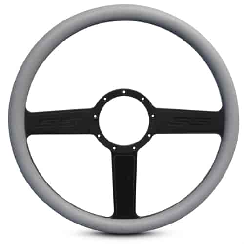15 in. SS Logo Steering Wheel - Matte Black Spokes, Grey Grip