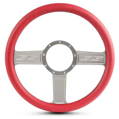 5 in. SS Logo Steering Wheel - Clear Anodized Spokes, Red Grip