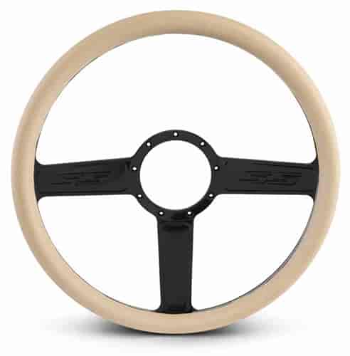 15 in. SS Logo Steering Wheel - Black Anodized Spokes, Tan Grip