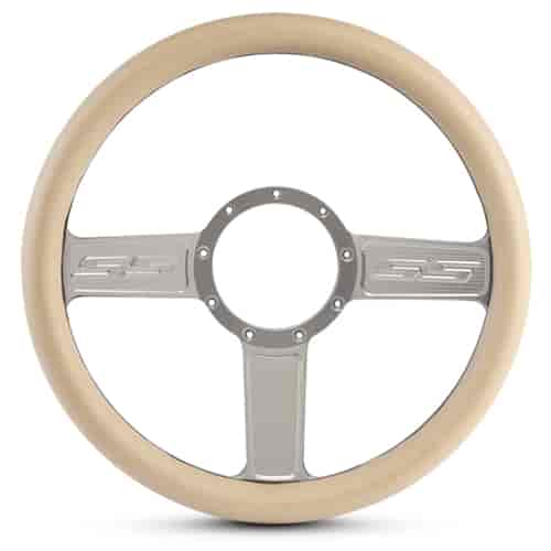 15 in. SS Logo Steering Wheel - Clear Anodized Spokes, Tan Grip