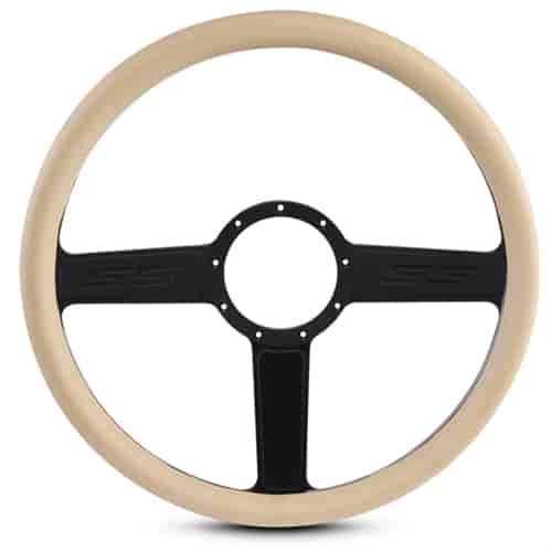 15 in. SS Logo Steering Wheel - Matte Black Spokes, Tan Grip