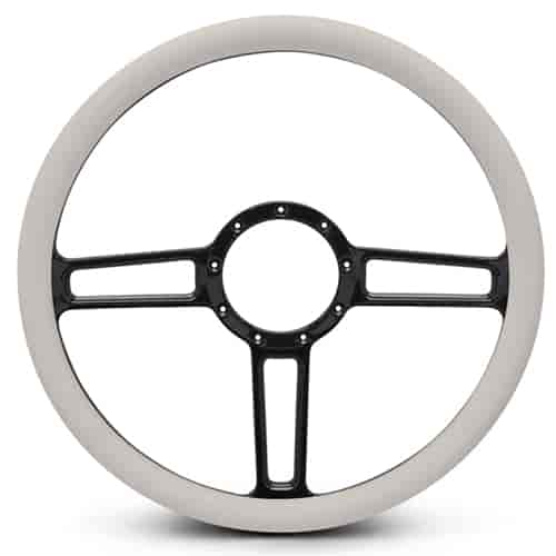 15 in. Launch Steering Wheel - Gloss Black Spokes, White Grip