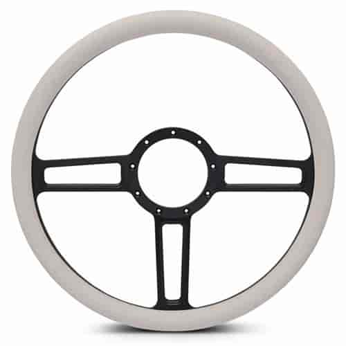 15 in. Launch Steering Wheel - Matte Black Spokes, White Grip
