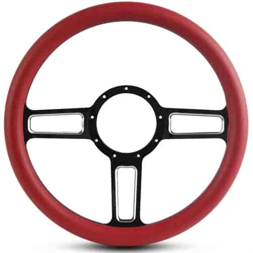 15 in. Launch Steering Wheel -  Black Spokes with Machined Highlights, Red Grip