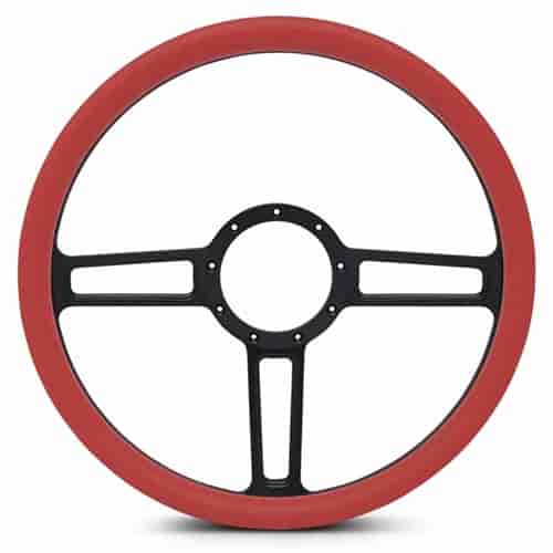 15 in. Launch Steering Wheel -  Matte Black Spokes, Red Grip