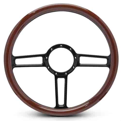 15 in. Launch Steering Wheel - Black Anodlzed Spokes, Woodgrain Grip