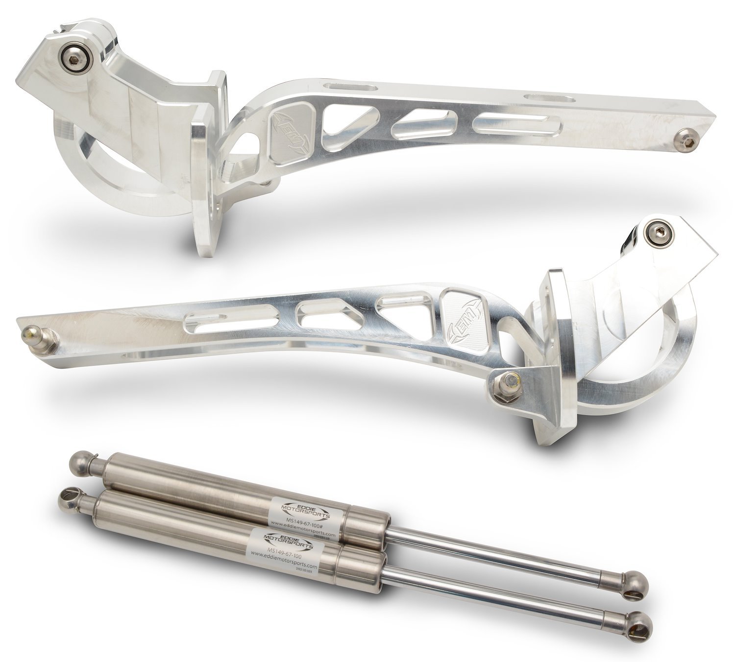 MS147-83M Billet Aluminum Kinetic Hood Hinges for 1979-1993 Ford Mustang w/Stock Steel Hood [Raw Machined Finish]