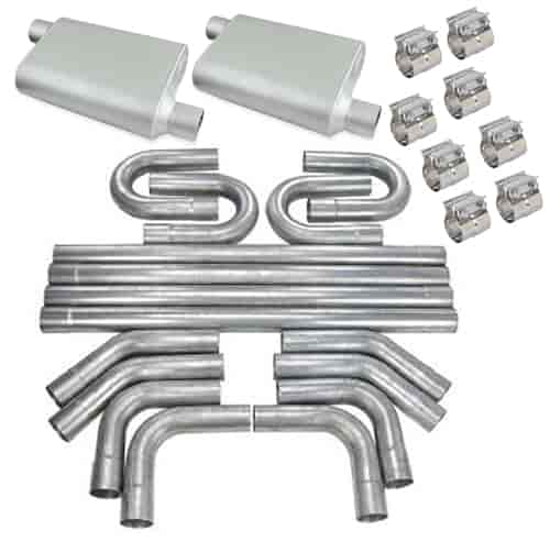 FlowMonster/JEGS Aluminized Exhaust System Kit - Universal - 2.250 in. Tubing - Offset In/Offset Out