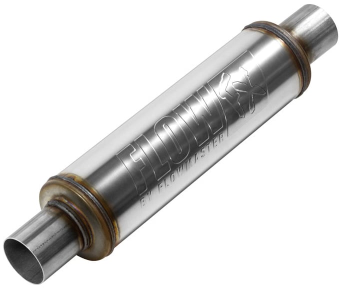 4 in. Round FlowFX Muffler Center In/Center Out: 2.250 in./2.250 in.