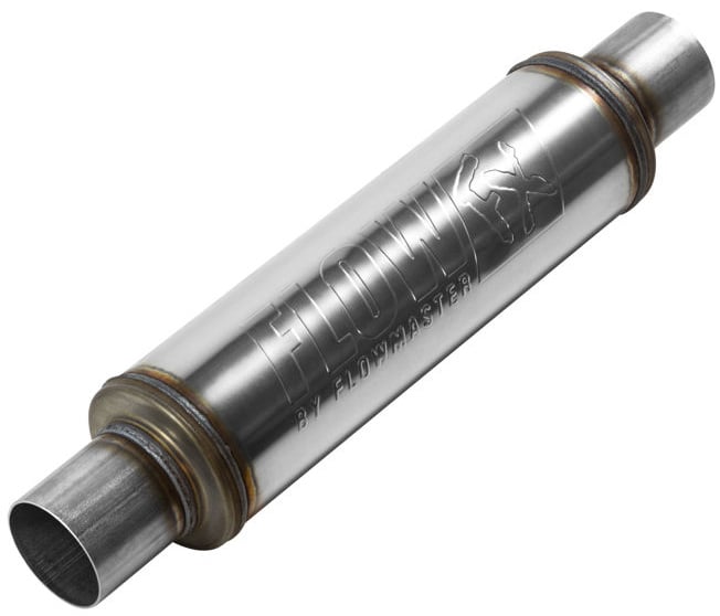 4 in. Round FlowFX Muffler Center In/Center Out: 2.500 in./2.500 in.