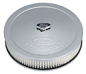 13" Ford Racing Stamped Steel Air Cleaner Kit in Chrome Finish with Embossed Logo