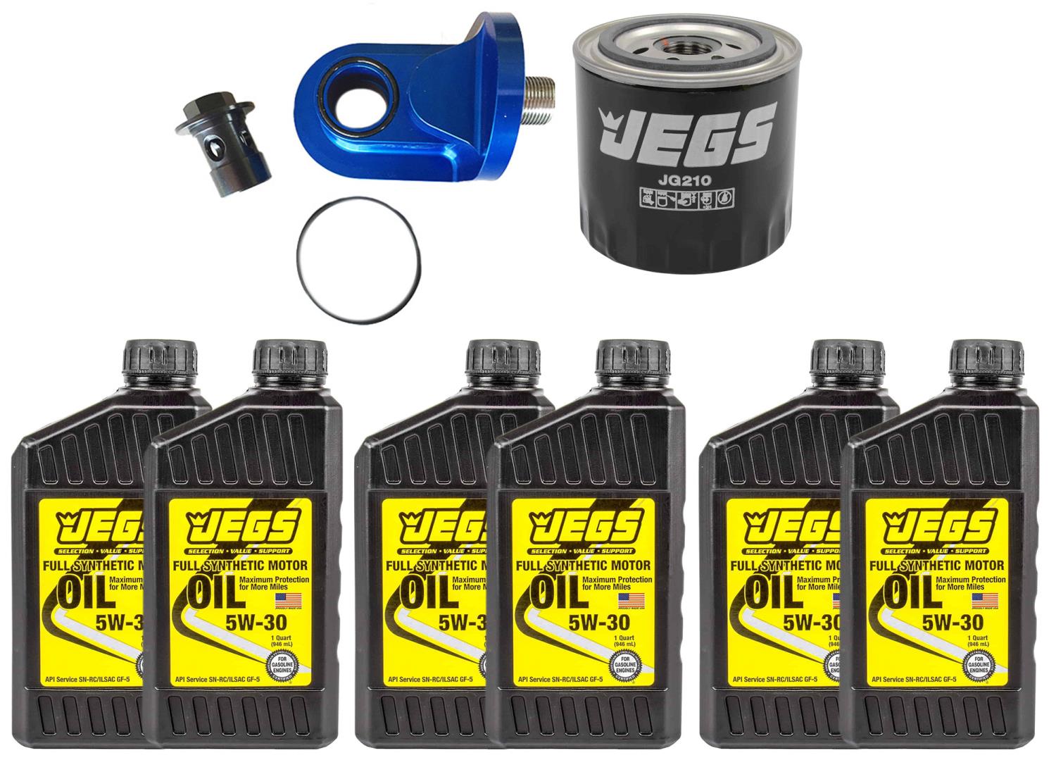 90-Degree Oil Filter Adapter, Oil Filter, and 5W30 Oil Kit for Ford Small/Big Block Pushrod V8