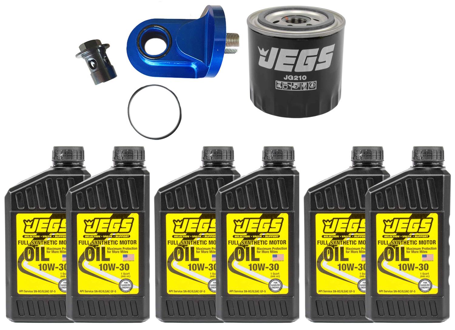 90-Degree Oil Filter Adapter, Oil Filter, and 10W30 Oil Kit for Ford Small/Big Block Pushrod V8